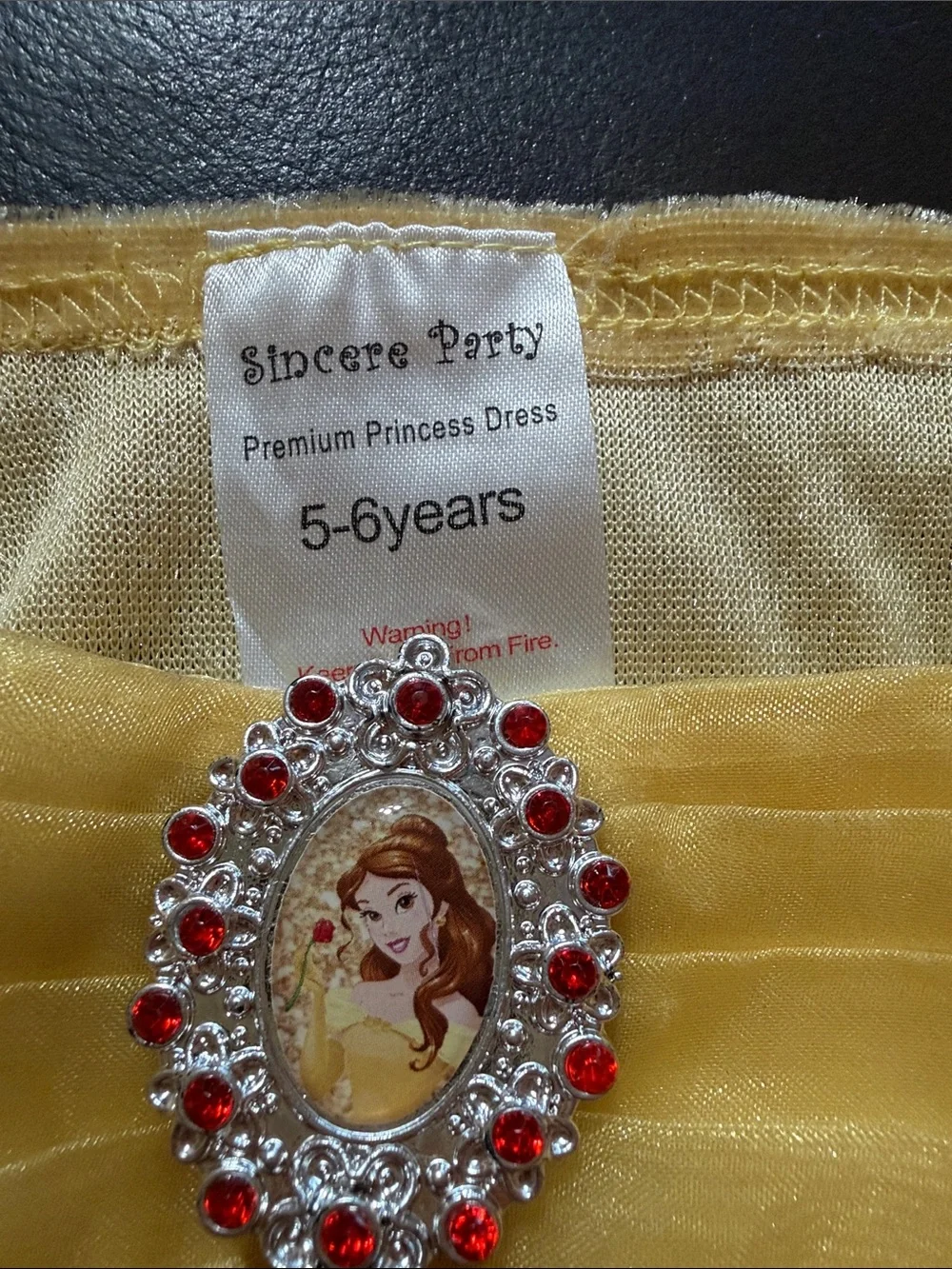 Gold Princess Ball Gown Kids Costume with Red Rose Accents